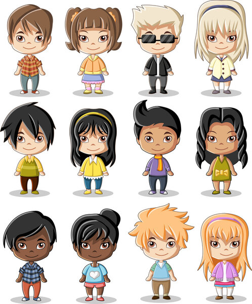 Group of happy cartoon children.