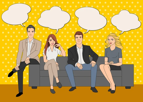 Business folk pratar sittande i en soffa — Stock vektor