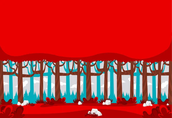 Röd skog med träd. — Stock vektor