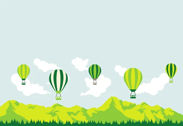 Varmluftsballonger flyger över berget — Stock vektor
