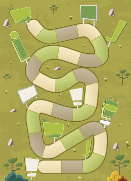 Brettspiel mit einem Blockweg auf einem grünen Park mit Werbetafeln — Stockvektor