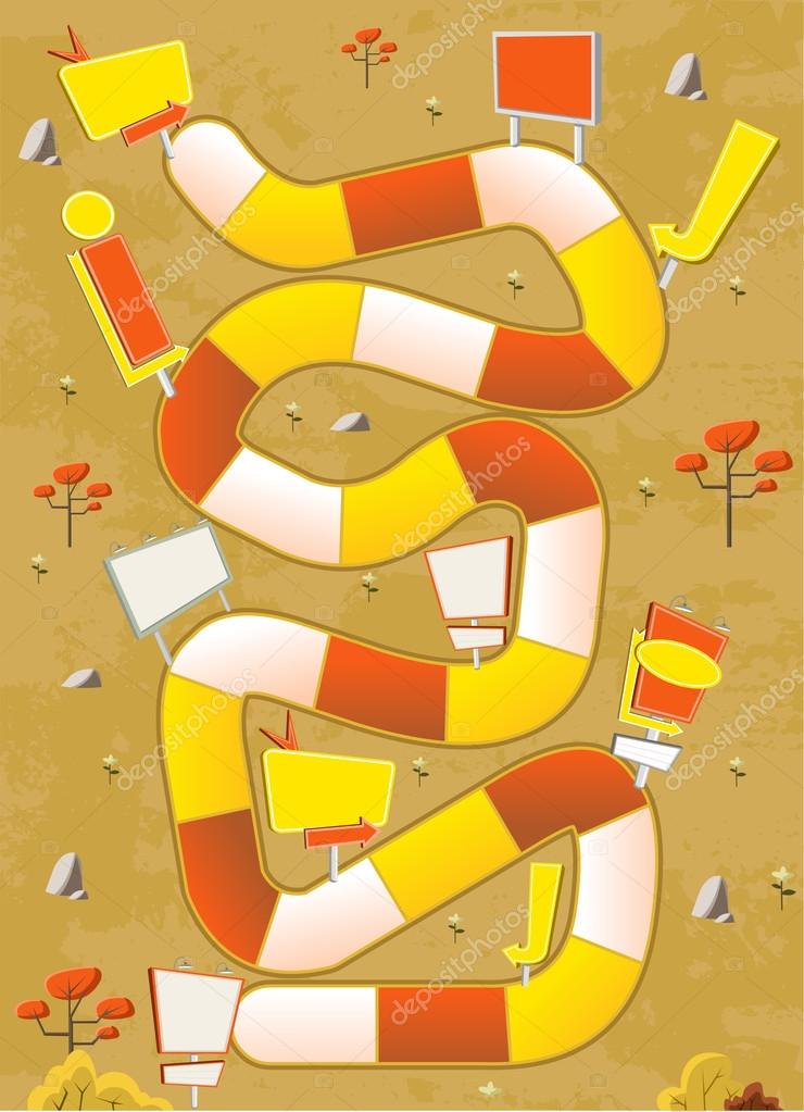 Juego de mesa con un camino de bloque en un parque amarillo con vallas