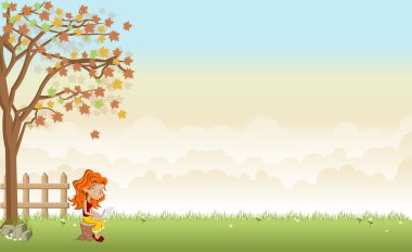 Genç kız bir kitap okuma, yeşil çim yatay.