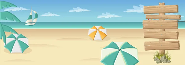 Panneau en bois sur belle plage tropicale — Image vectorielle