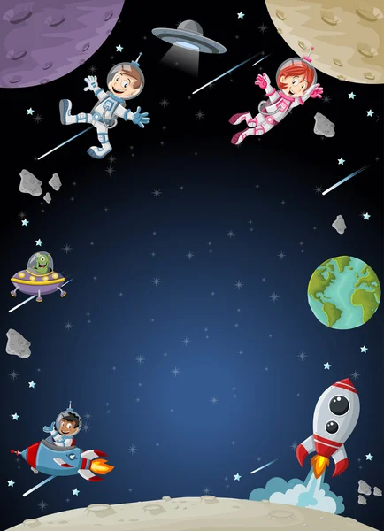 Personagens dos desenhos animados dos astronautas —  Vetores de Stock