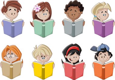 çizgi film çocuk kitap okuma. Öğrenciler.