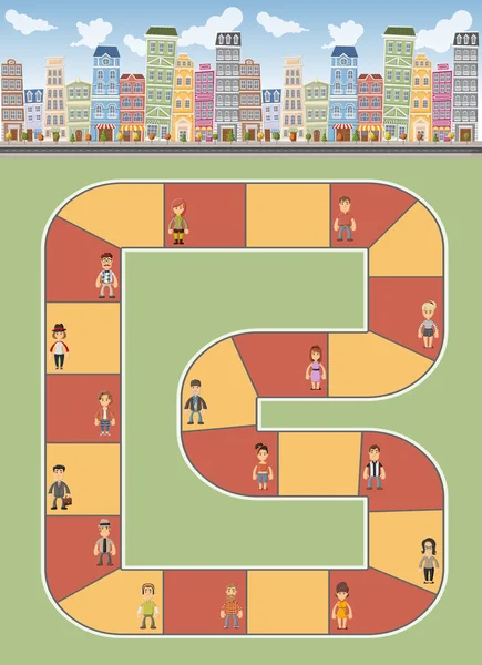 Juego de mesa en la ciudad con la gente — Vector de stock