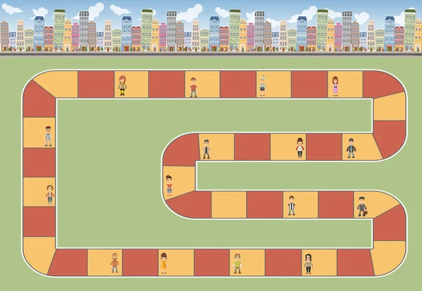 Jogo de tabuleiro na cidade com as pessoas —  Vetores de Stock