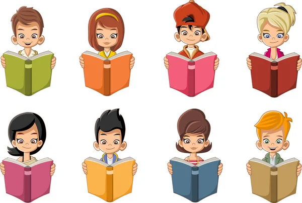 Cartoon-Kinder lesen Bücher. Studenten. — Stockvektor