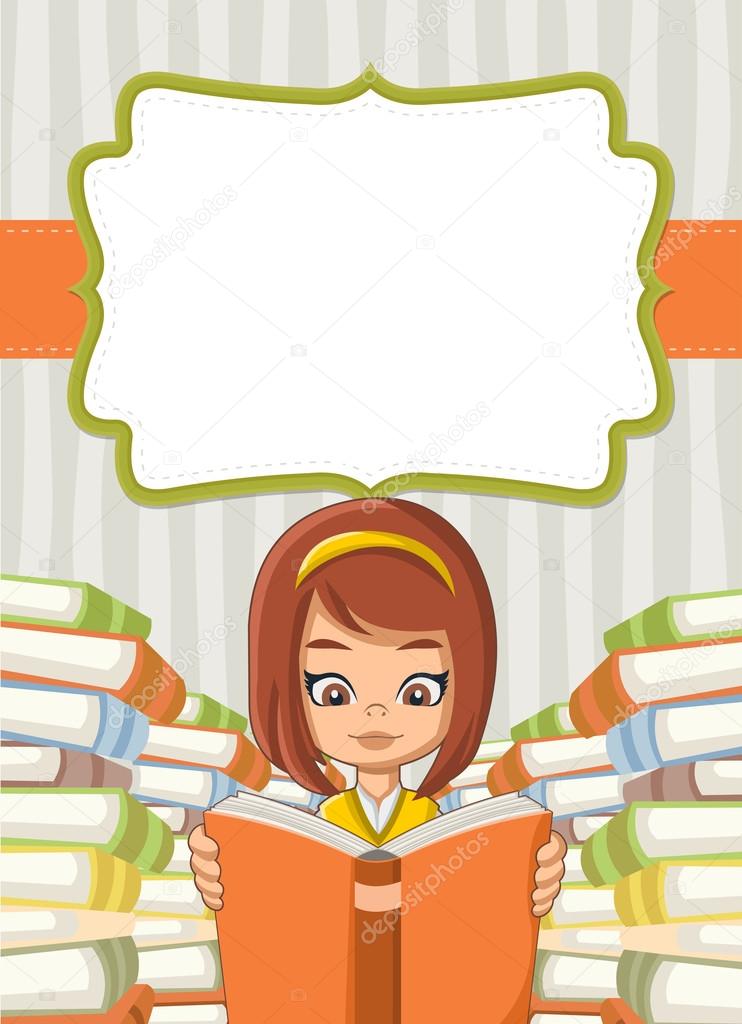 Cartoon girl reading books. Student. Stock Vector Image by ©deniscristo  #114373616