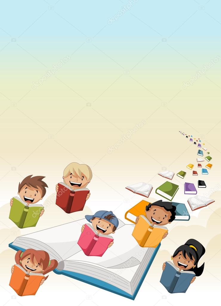Cute cartoon students children reading books flying Stock Vector Image by ©deniscristo #114468124 Cute cartoon students children reading books flying Stock Vector Image by ©deniscristo #114468124