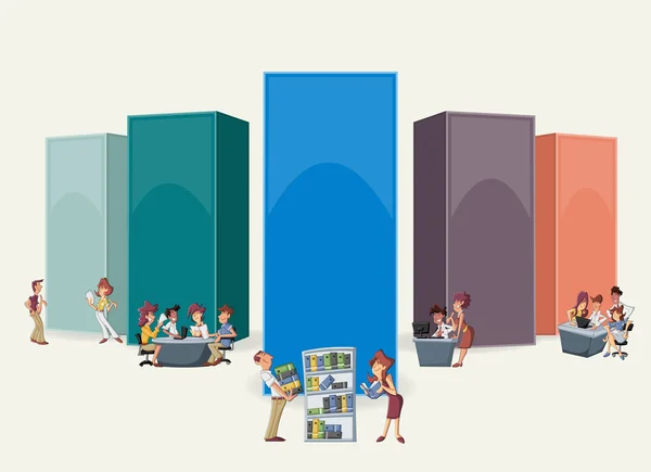Textfeld Rahmen Hintergrund mit Cartoon Geschäftsleute arbeiten im Büro — Stockvektor