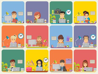 Bilgisayarla çalışma çizgi film iş adamları ile şablonu.