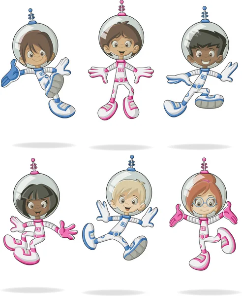 Personaggi dei cartoni animati astronauti — Vettoriale Stock
