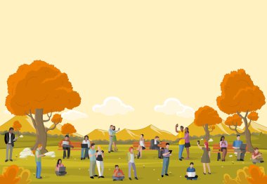 İş adamları akıllı telefonları ve bilgisayarlar ile bir parkta.