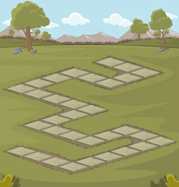 Juego de mesa en parque verde con hierba y árboles . — Vector de stock