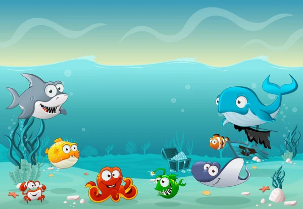 Cartoon poisson sous la mer — Image vectorielle