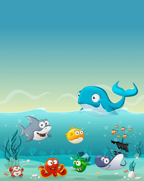 Cartoon vis onder de zee — Stockvector