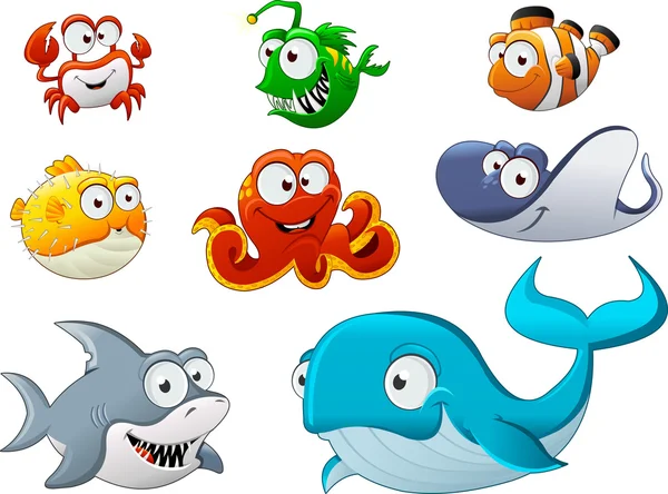 Grupo de dibujos animados animales submarinos . — Vector de stock