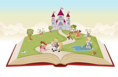 Çizgi film Prenses ve Prens ile açık kitap 