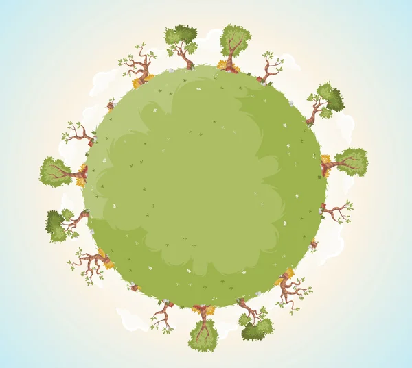 Planeet aarde met gras en bomen. — Stockvector