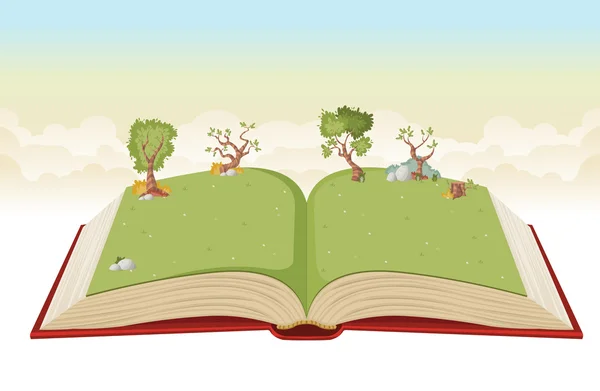 Ανοιχτό βιβλίο με πράσινο πάρκο — Διανυσματικό Αρχείο