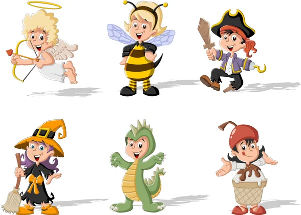 Dessin animé enfants portant des costumes — Image vectorielle