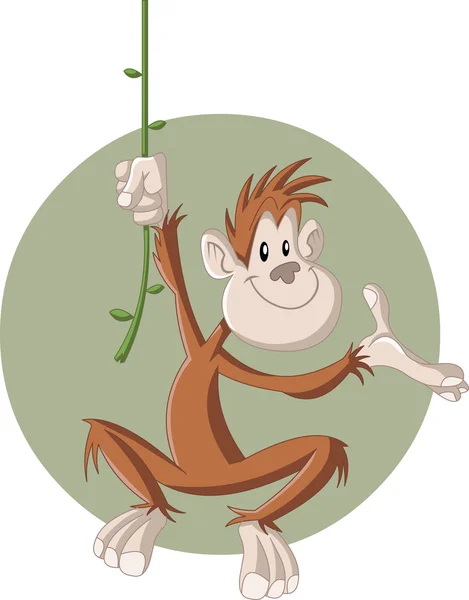 Macaco marrom feliz dos desenhos animados — Vetor de Stock