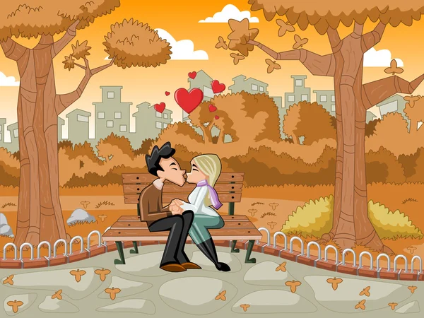 Tutkulu öpüşme genç Romantik Çift — Stok Vektör