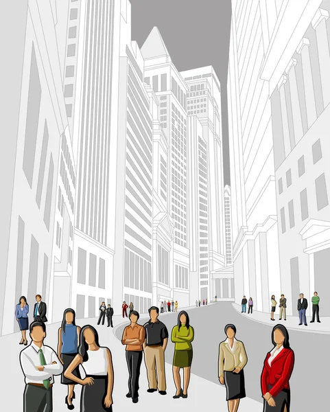 Business people on the street of downtown — Stock Vector