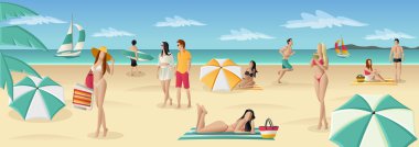 People on tropical beach clipart