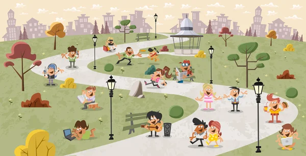 Dibujos animados en el parque — Vector de stock