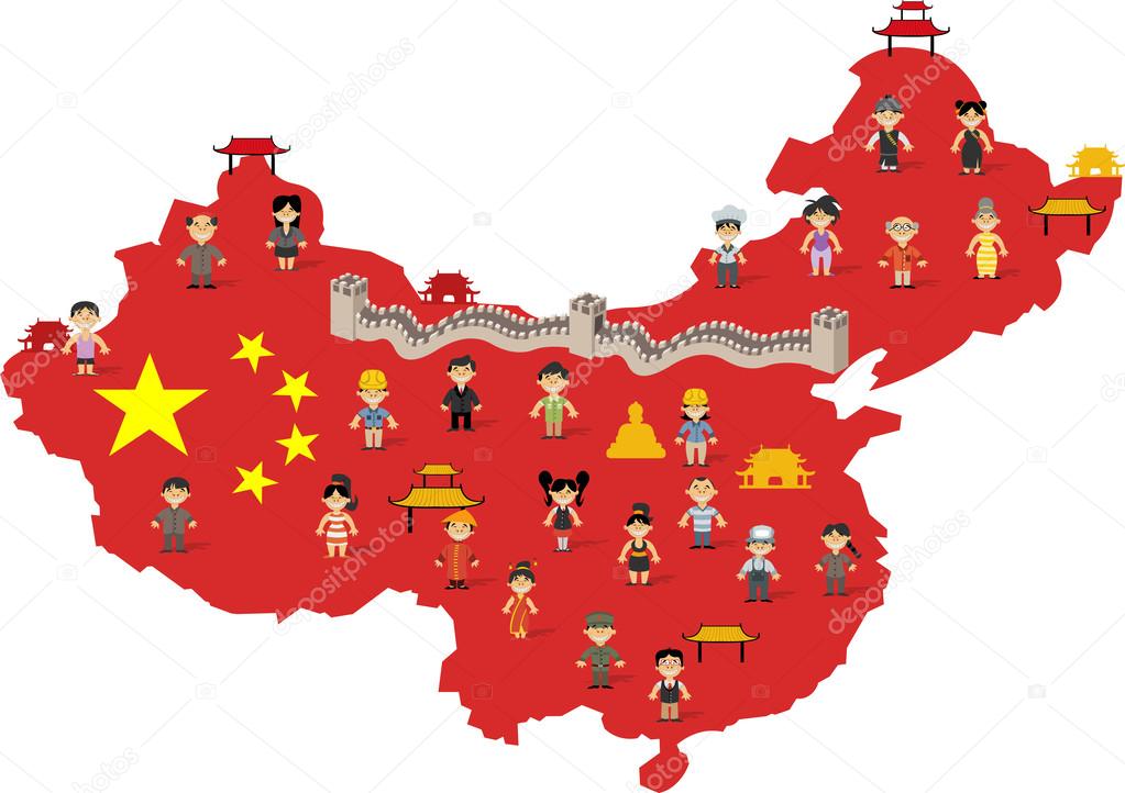 China map with  people