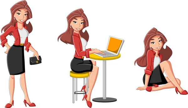 美丽的商业女性与计算机 — 图库矢量图片