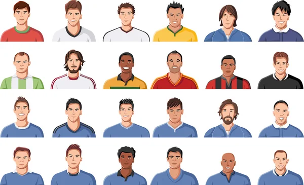 サッカー選手の顔の大規模なグループ. — ストックベクタ