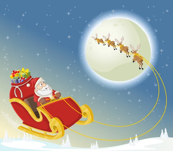 Santa Claus en trineo — Vector de stock