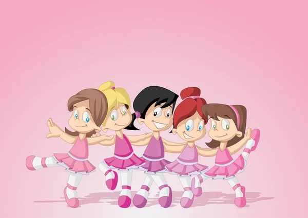 Cute cartoon roze ballerina meisjes. — Stockvector