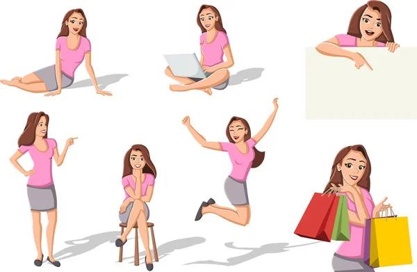 Cartoon woman in different poses — Stock Vector