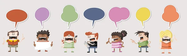 Cartoon people talking with speech balloon