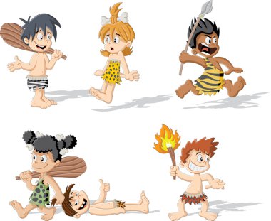 Croup of cartoon cavemen. clipart