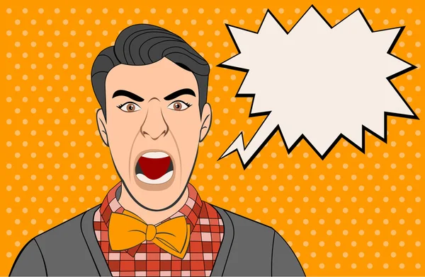 Angry retro man screaming. — Stock Vector