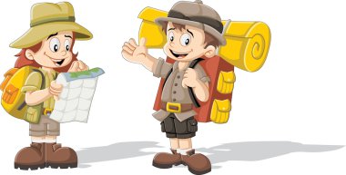 cartoon kids in explorer outfit clipart
