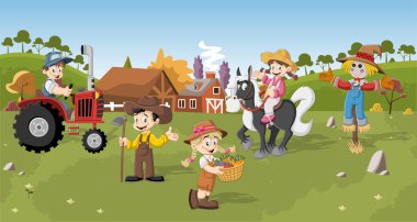 cartoon farmers working