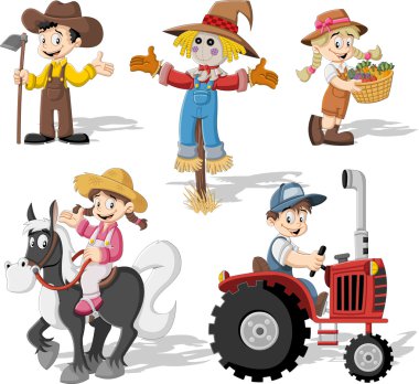 cartoon farmers working