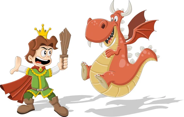 Prince with dragon flying — Stockvector