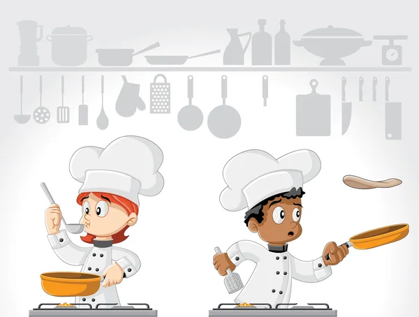 Кухарі готують гастрономічну їжу на білій кухні . — стоковий вектор