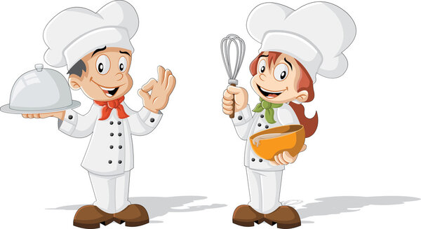 cartoon children chefs cooking