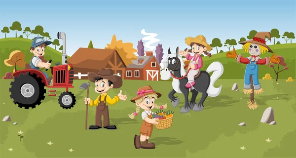 Agricultores de dibujos animados trabajando — Vector de stock