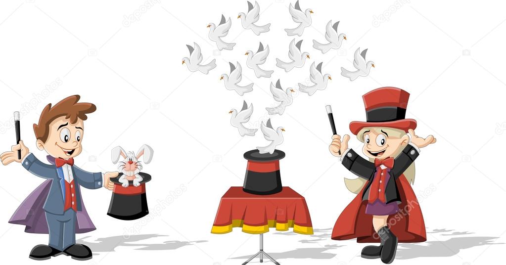 magician kids holding magic wands performing tricks with animals