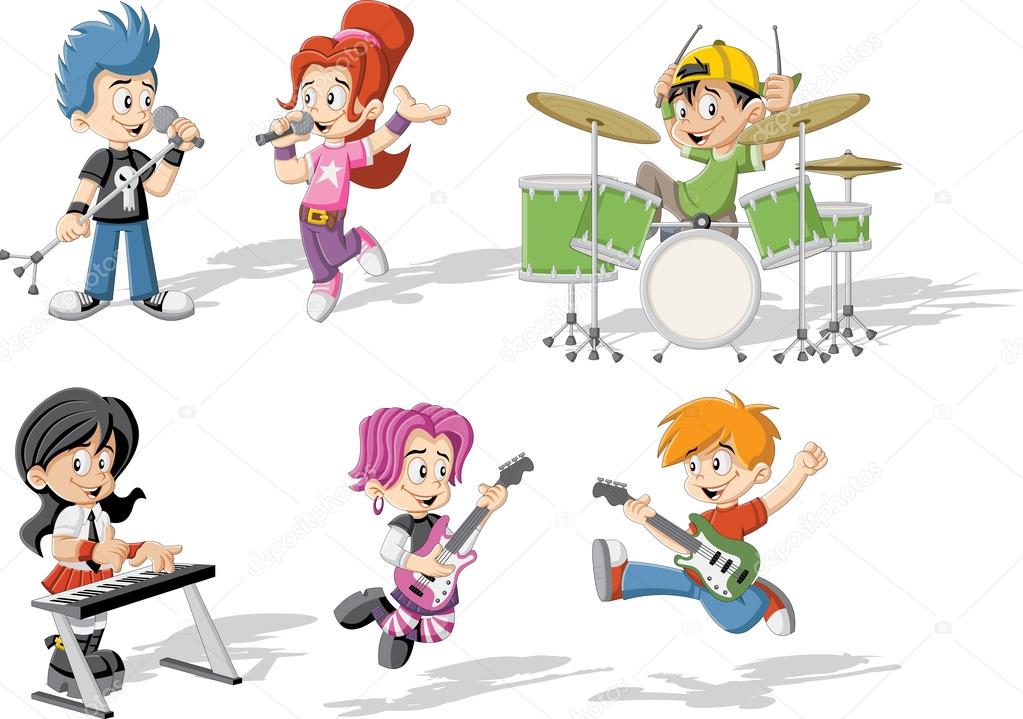 children playing on a rock'n'roll band